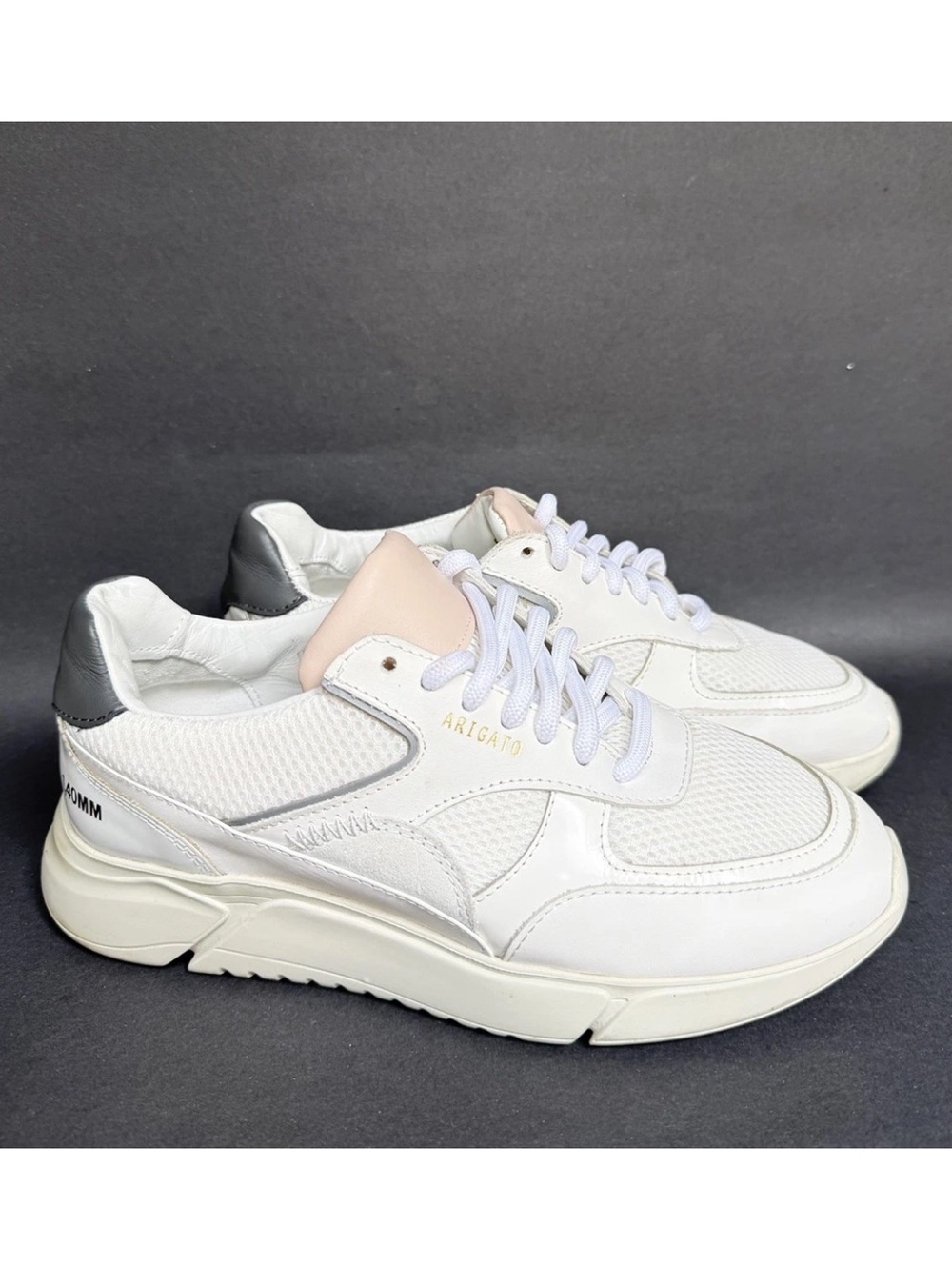 Axel Arigato Vintage White Sneakers with Pink Tongue and Gray Heel Sz 6.5